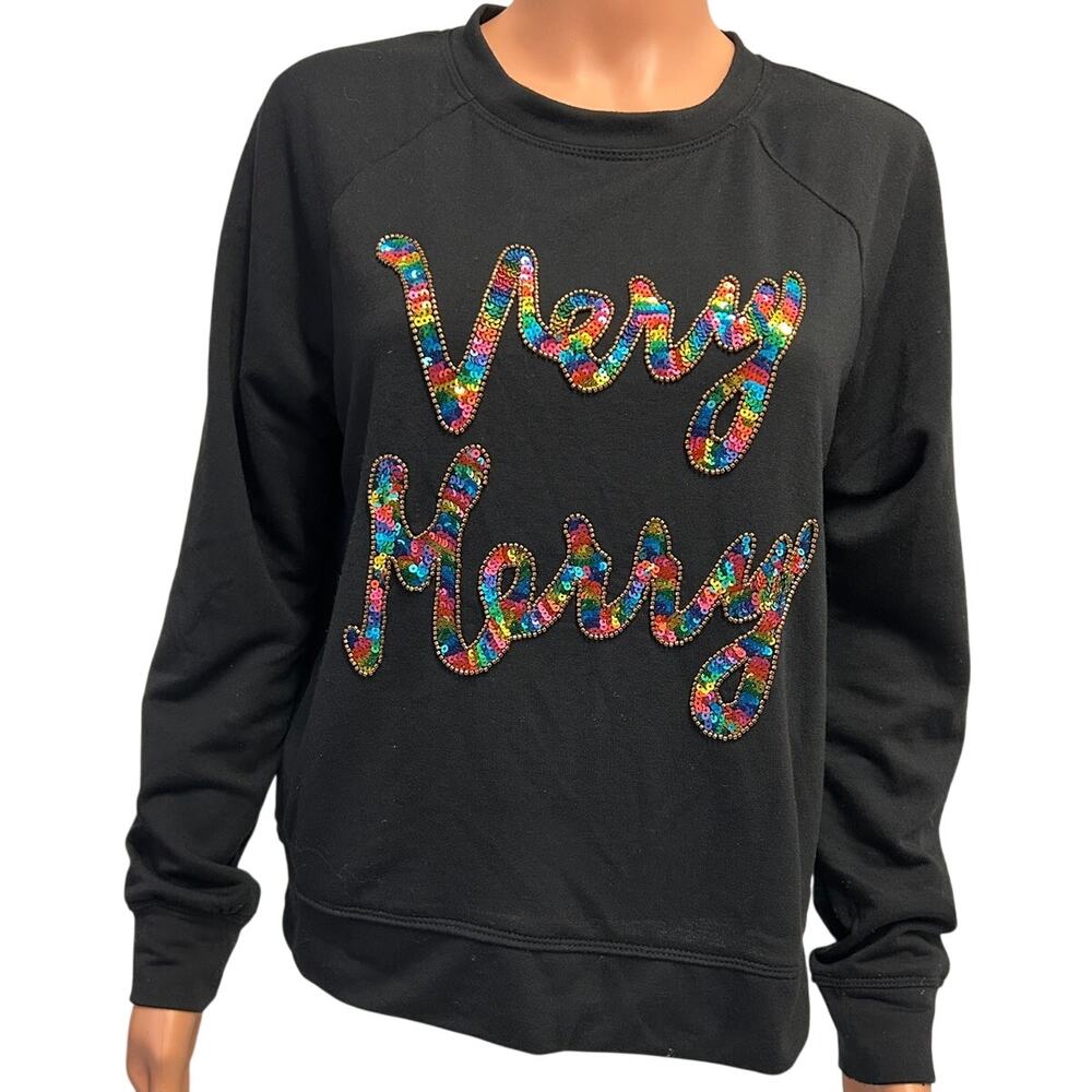 Philosophy womens size SP black longsleeve Christmas sweatshirt Very Merry